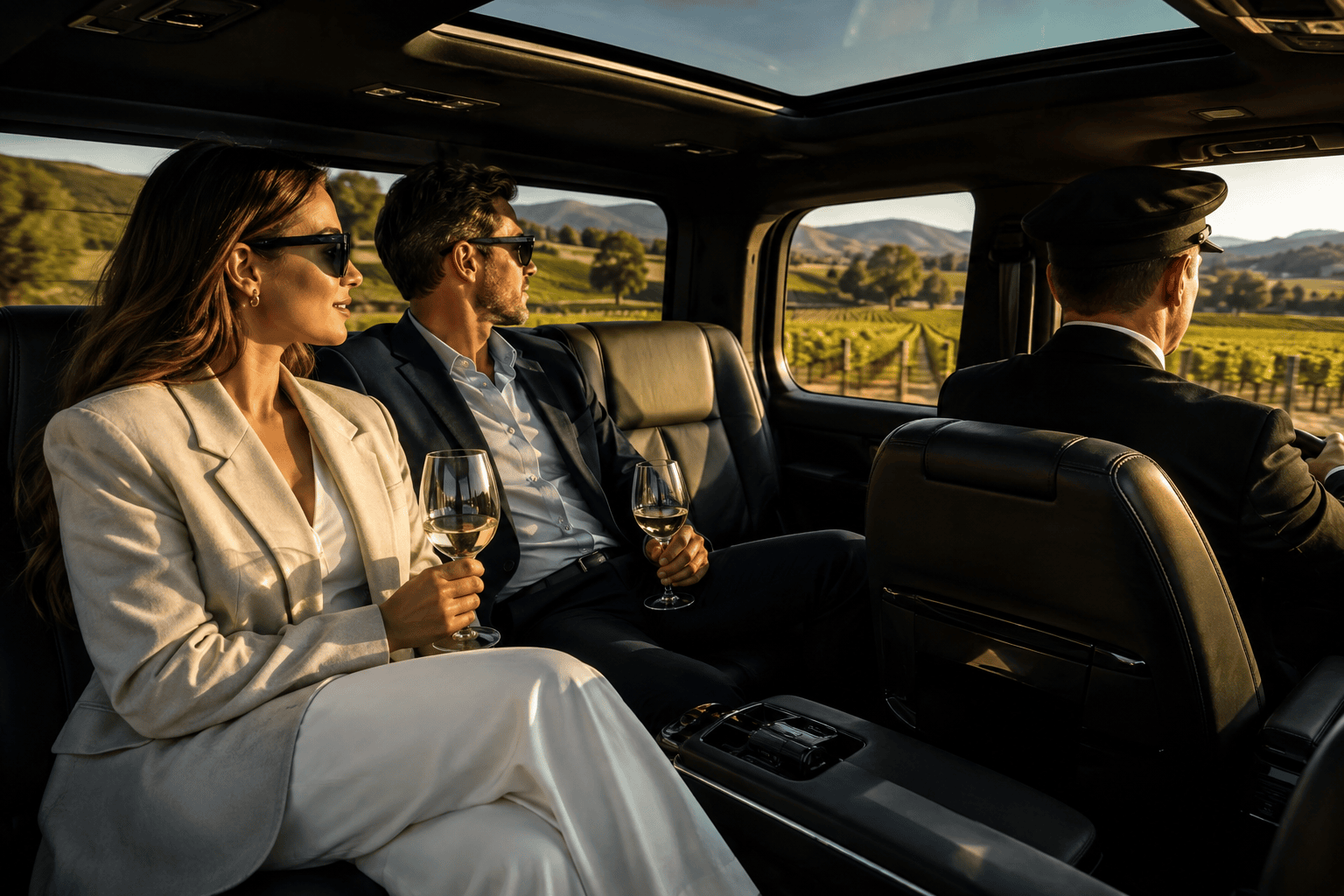 Luxury chauffeur transportation through California wine country