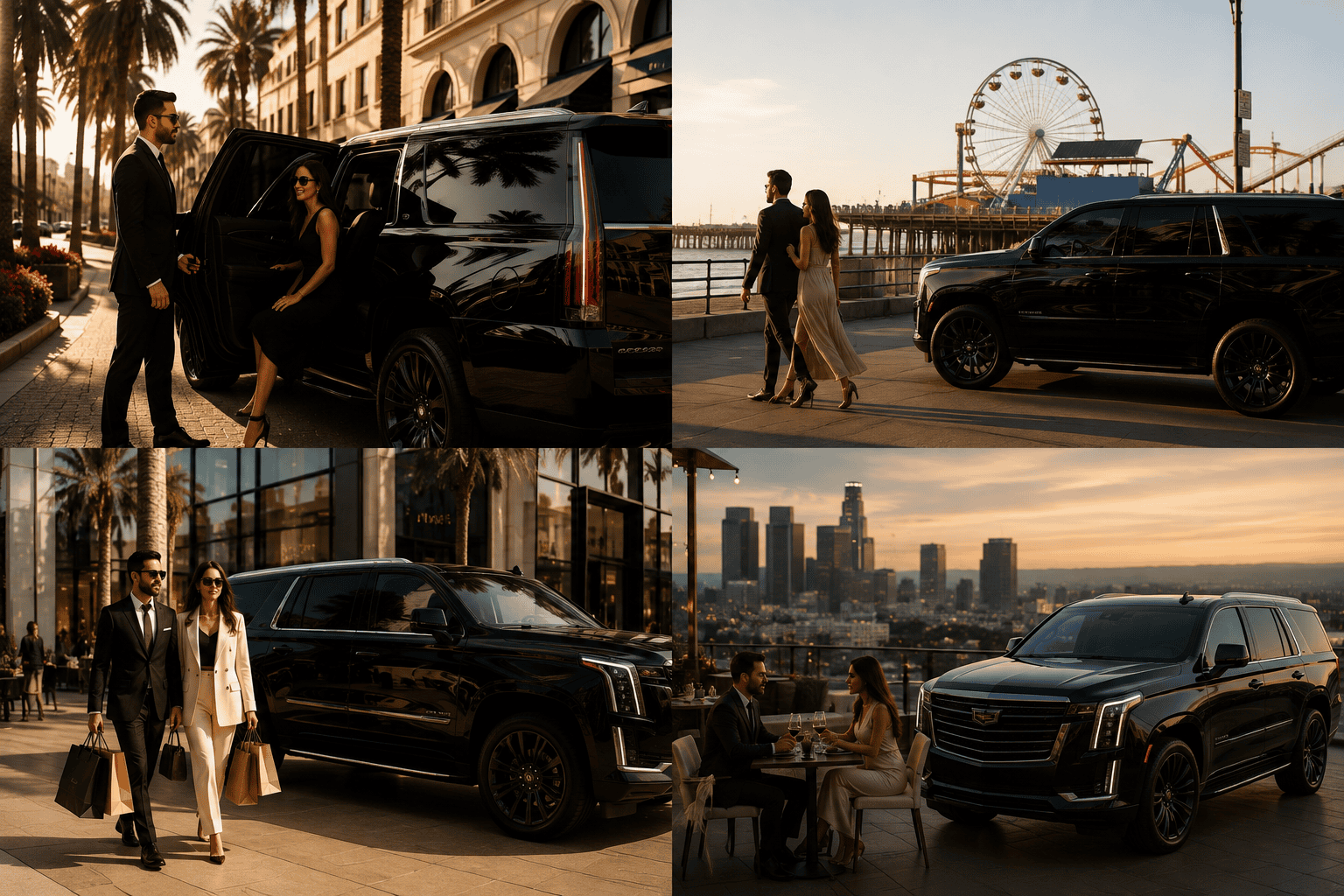 Luxury vehicle parked outside a destination, chauffeur waiting