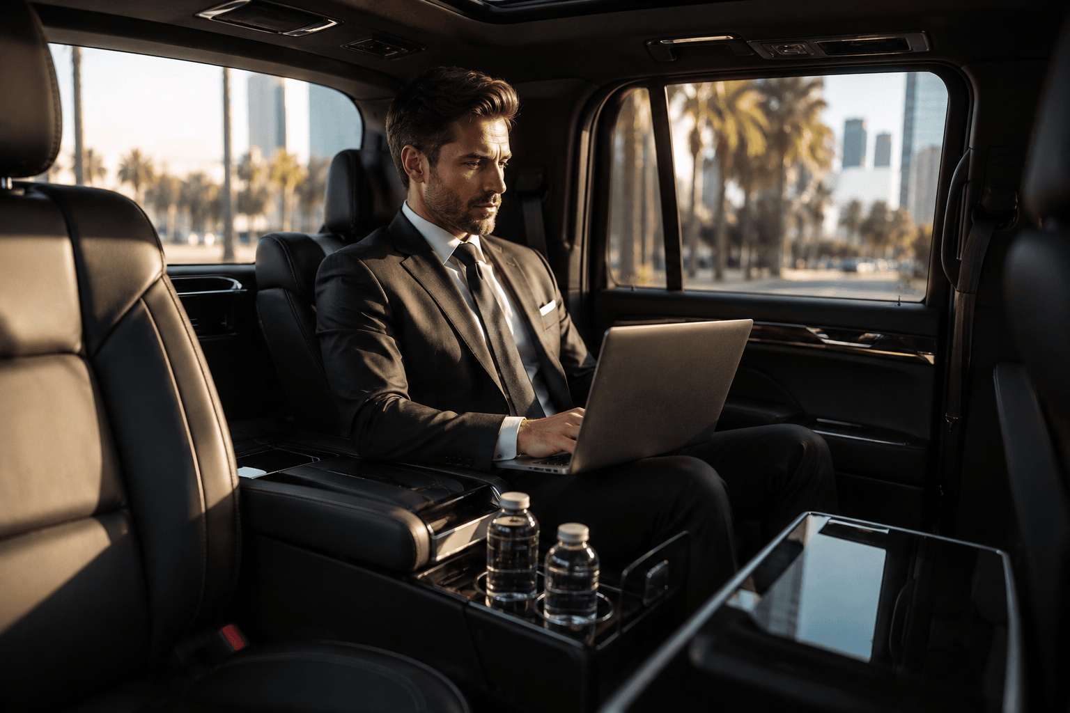 Interior of a luxury chauffeured vehicle
