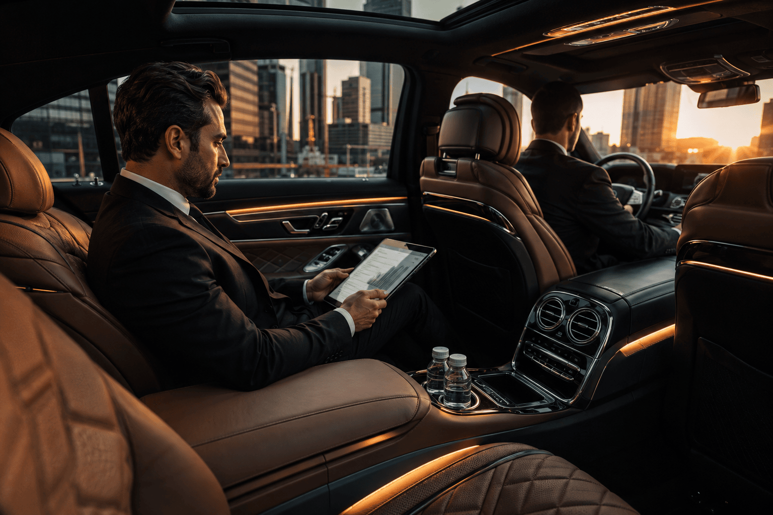Professional chauffeur assisting an executive client
