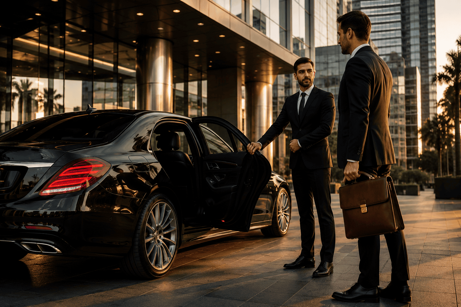 Chauffeur waiting beside a luxury vehicle, ready for the next stop