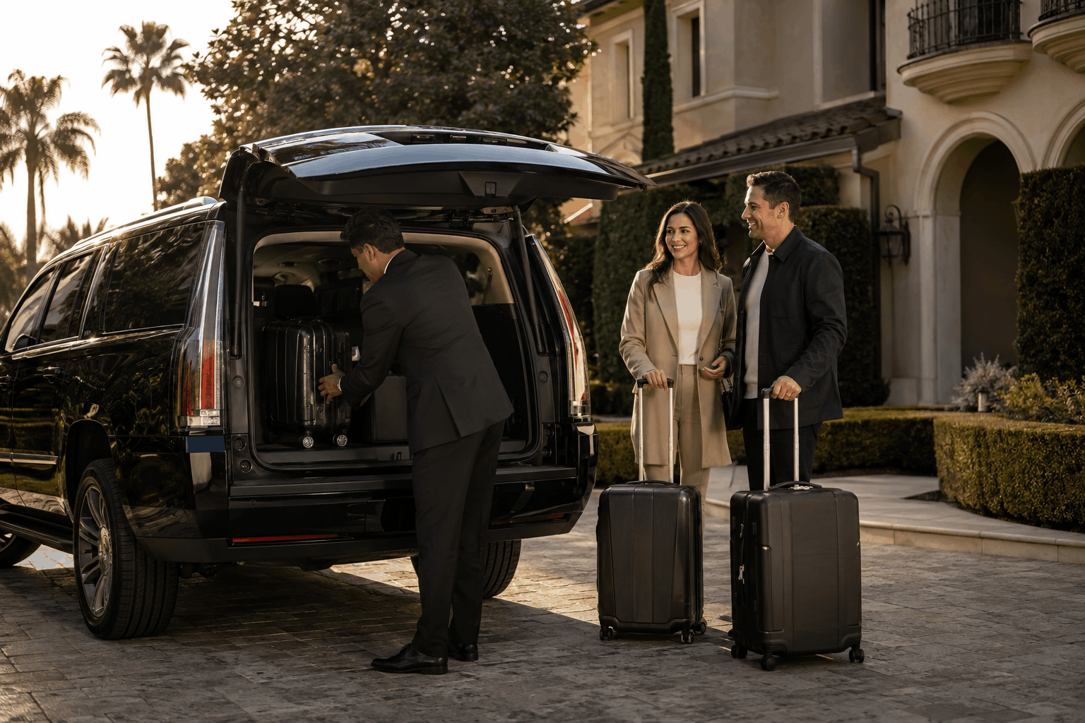 Chauffeur opening door for guest, airport transfer