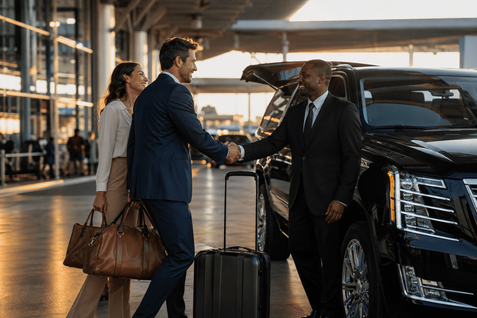 Professional chauffeur greeting a guest at the airport